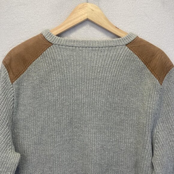 J Crew Knit Sweater Mens XL Gray Brown Shoulder Patch Crewneck Pullover Heavy - Picture 16 of 16